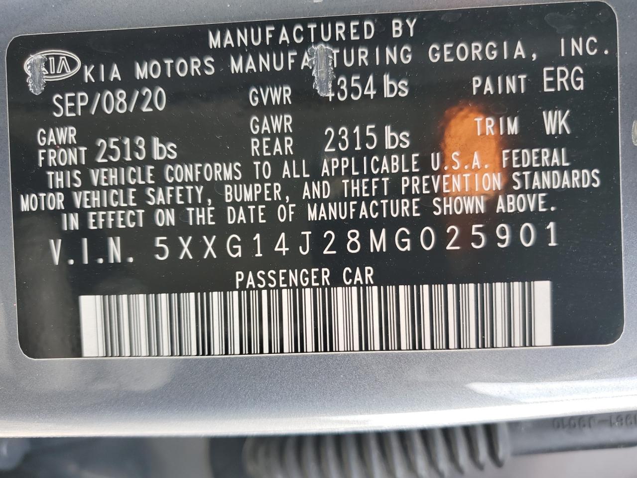 2021 Kia K5 Lxs VIN: 5XXG14J28MG025901 Lot: 49348575