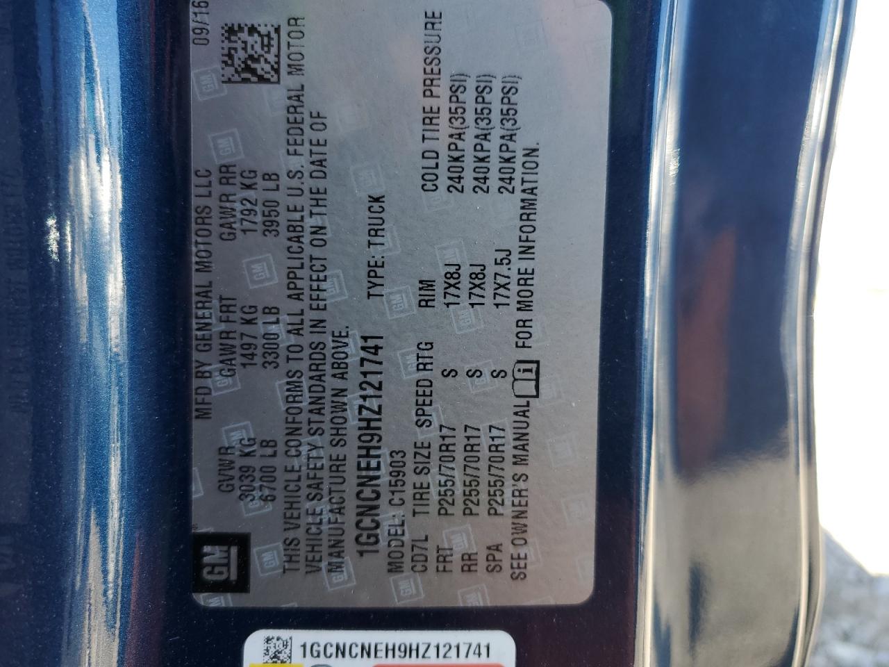 1GCNCNEH9HZ121741 CHEVROLET ALL Models 2017