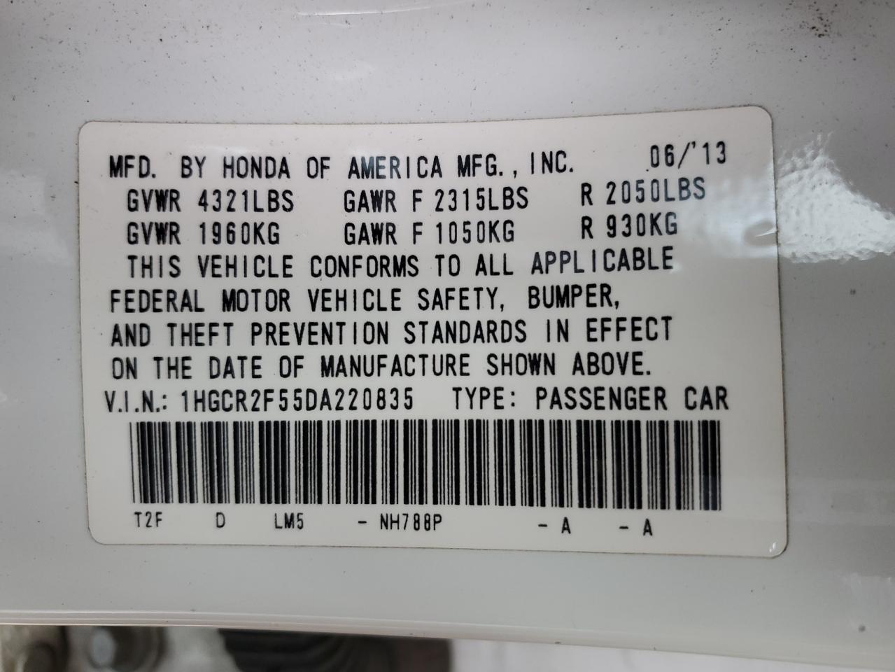 2013 Honda Accord Sport VIN: 1HGCR2F55DA220835 Lot: 50645335