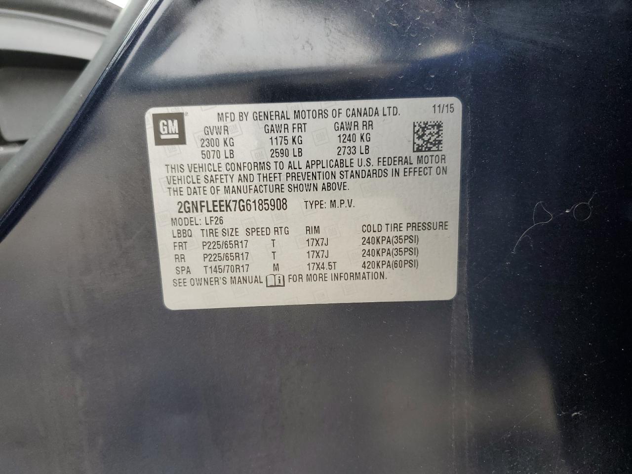 2GNFLEEK7G6185908 CHEVROLET EQUINOX 2016