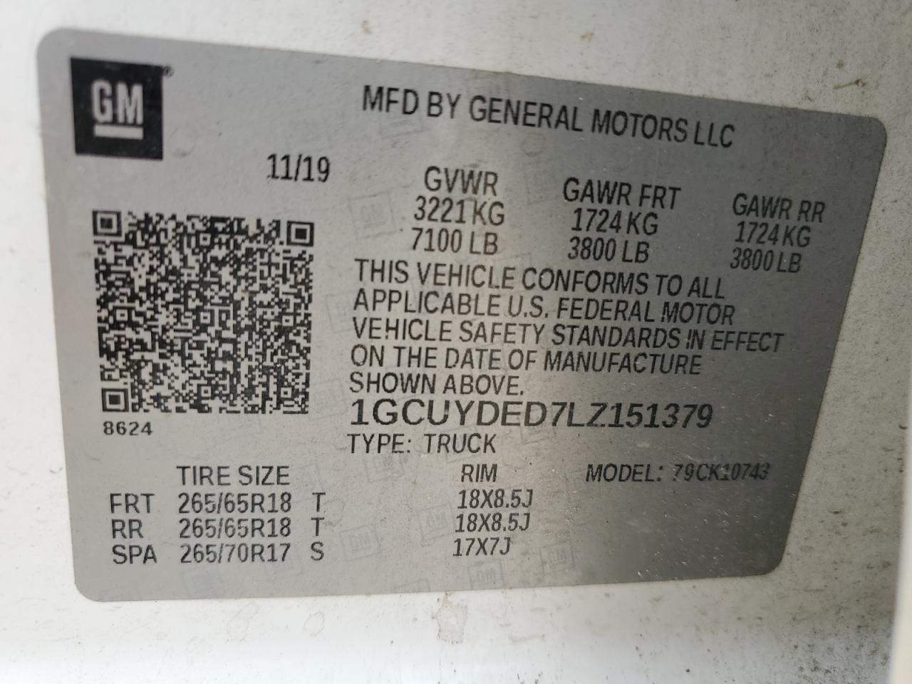 1GCUYDED7LZ151379 CHEVROLET ALL Models 2020