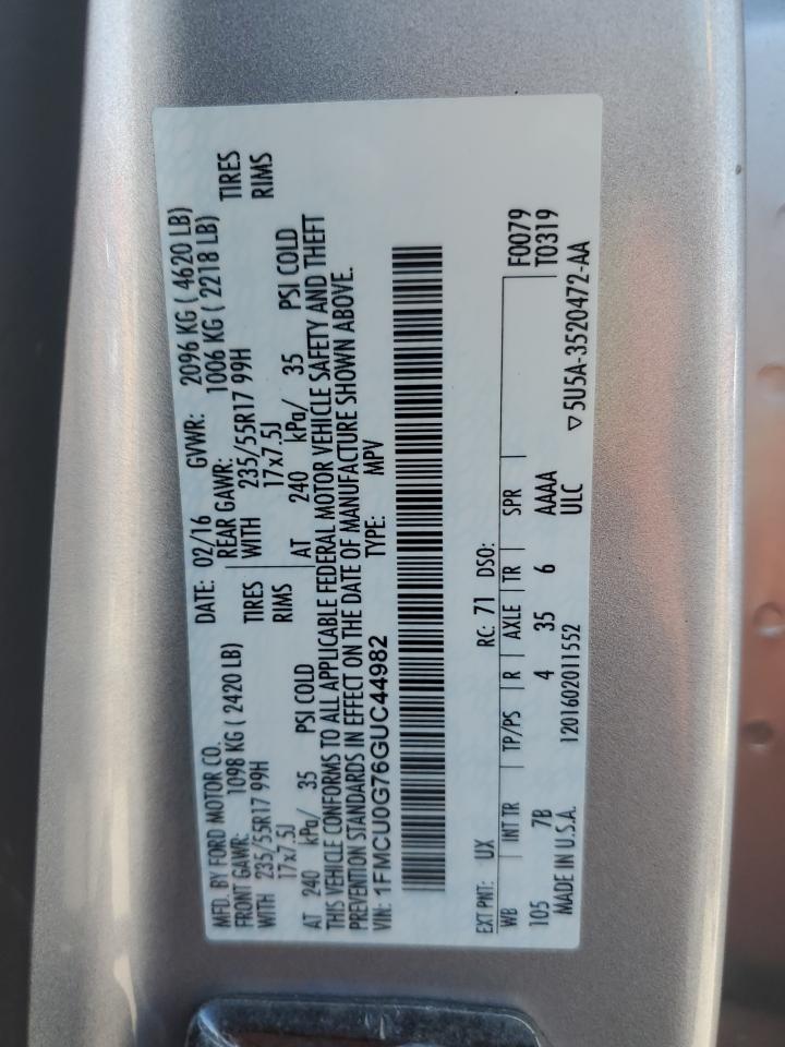 1FMCU0G76GUC44982 FORD ESCAPE 2016