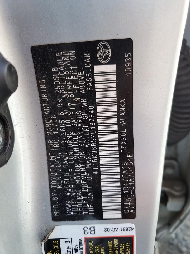 2007 Toyota Avalon Xl VIN: 4T1BK36B57U187540 Lot: 49136595