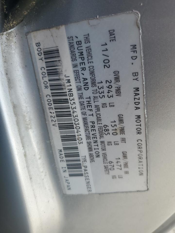 2003 Mazda Mx-5 Miata Base VIN: JM1NB353430304103 Lot: 50574245