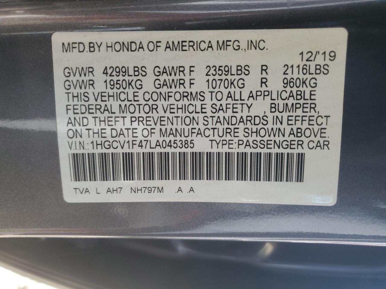 1HGCV1F47LA045385 HONDA ACCORD 2020