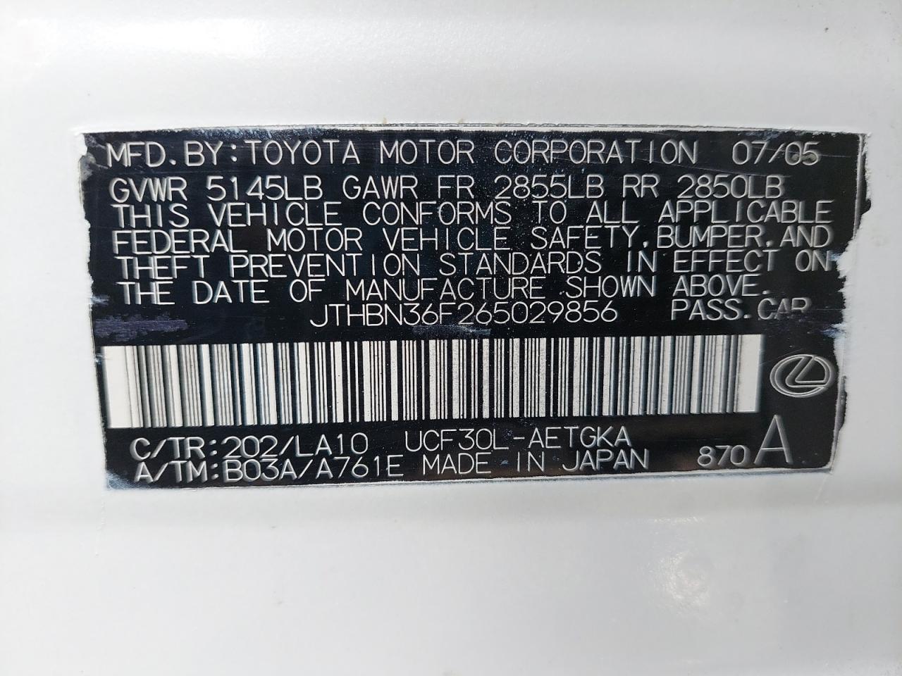 JTHBN36F265029856 - 2006 Lexus LS 430 - #48441405