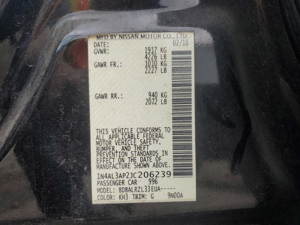 1N4AL3AP2JC206239 NISSAN ALTIMA 2018
