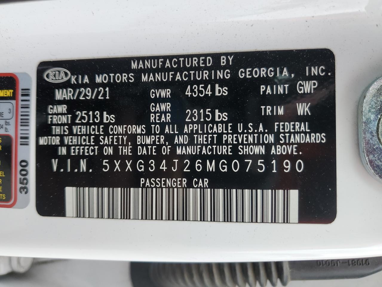2021 Kia K5 Ex VIN: 5XXG34J26MG075190 Lot: 50623385