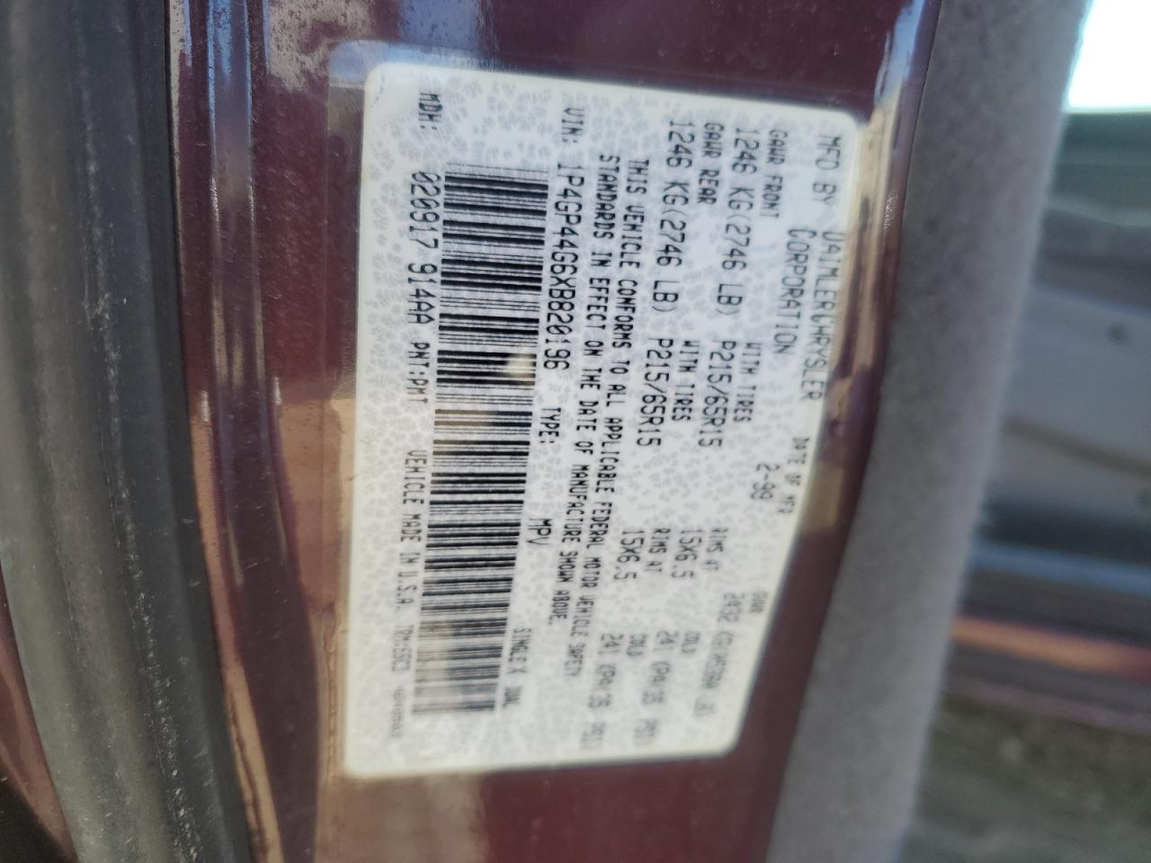 1999 Plymouth Grand Voyager Se VIN: 1P4GP44G6XB820196 Lot: 47659945