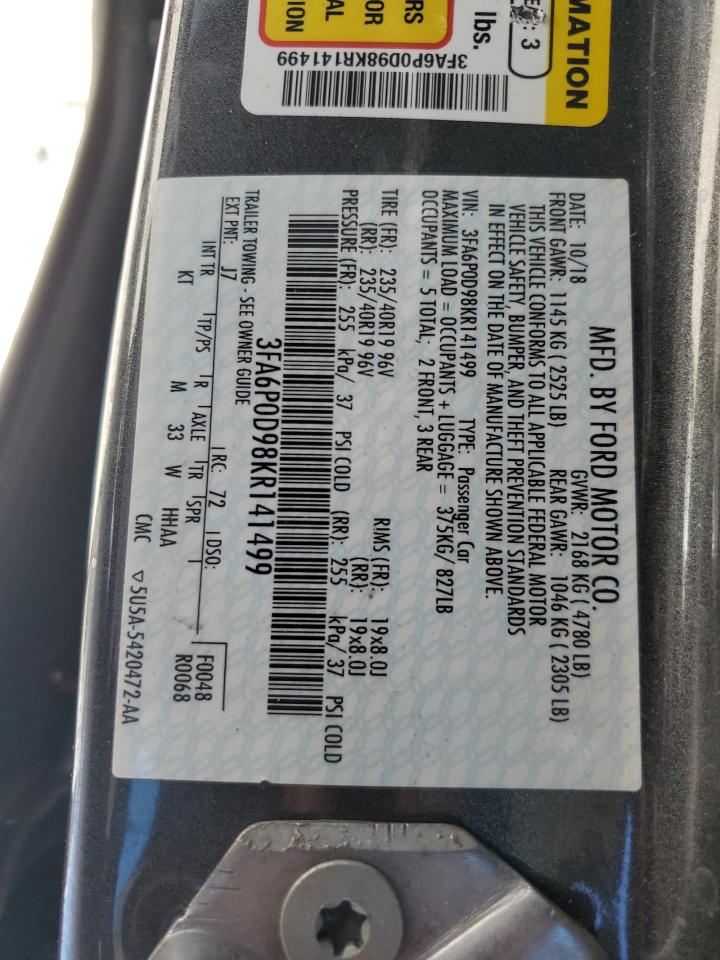 3FA6P0D98KR141499 FORD FUSION 2019