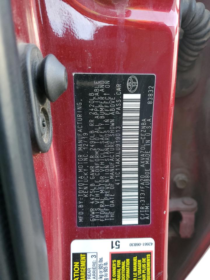 2020 Toyota Camry Le VIN: 4T1C11AKXLU919013 Lot: 48513375