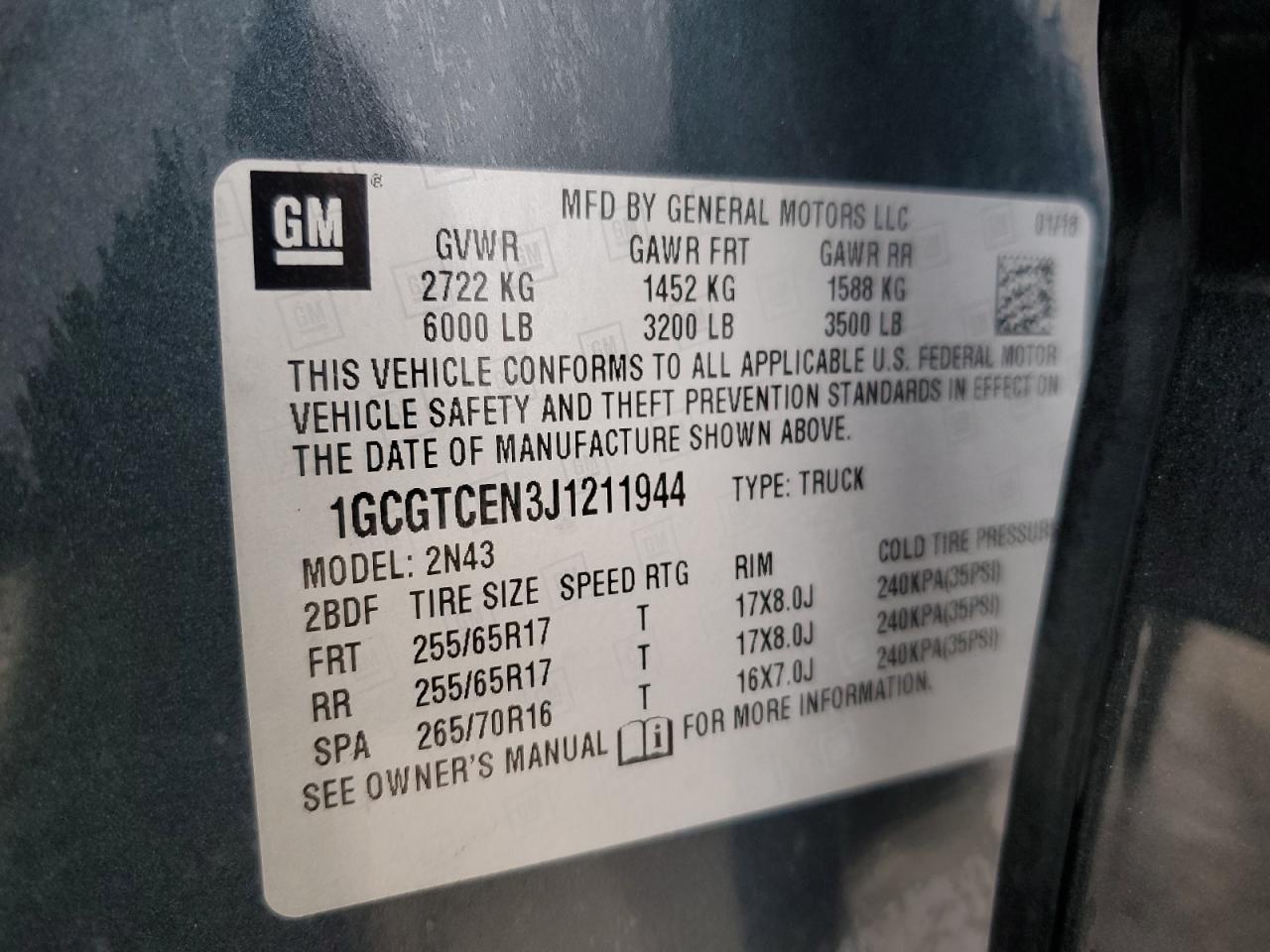1GCGTCEN3J1211944 CHEVROLET COLORADO 2018