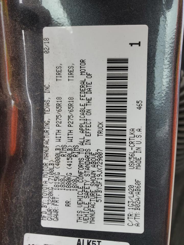 5TFBY5F19JX729007 TOYOTA TUNDRA 2018
