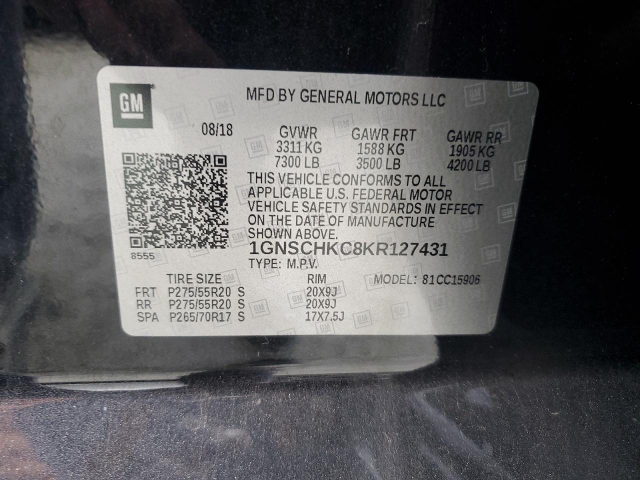 1GNSCHKC8KR127431 CHEVROLET SUBURBAN 2019