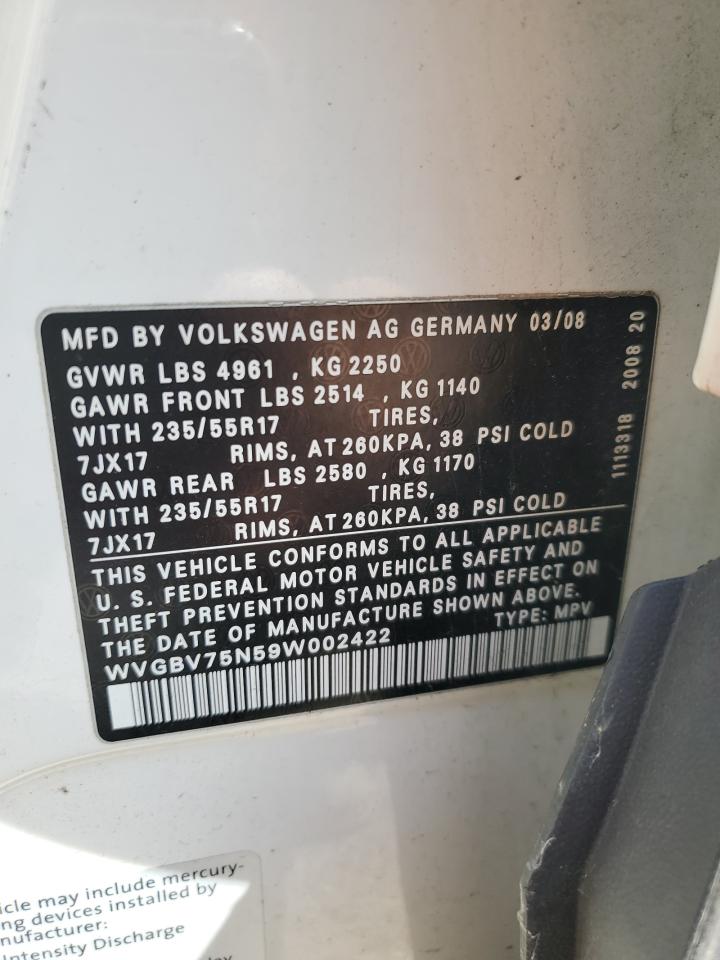 2009 Volkswagen Tiguan Se VIN: WVGBV75N59W002422 Lot: 50667645