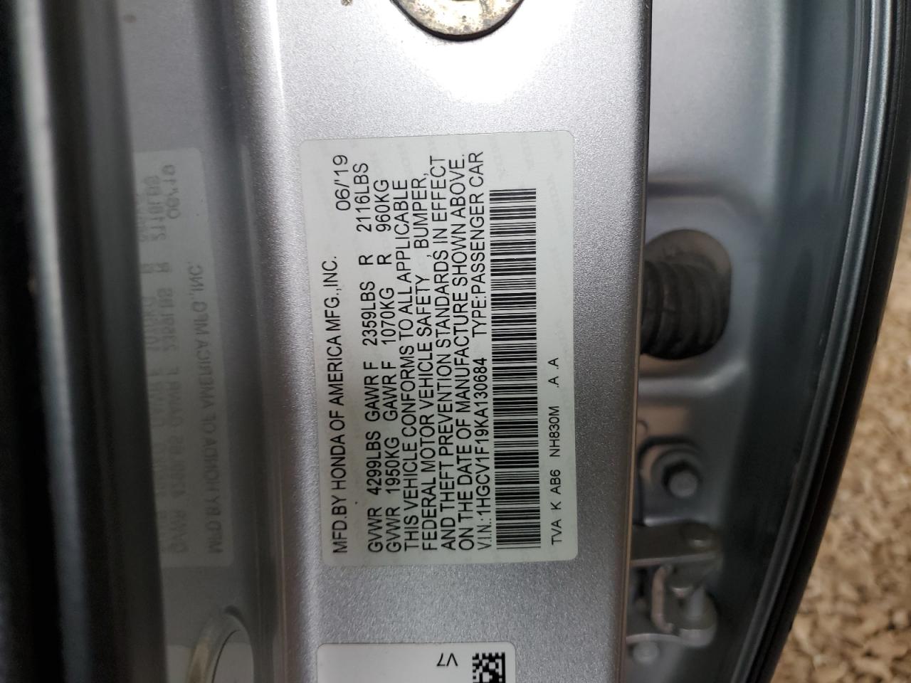 1HGCV1F19KA130684 HONDA ACCORD 2019