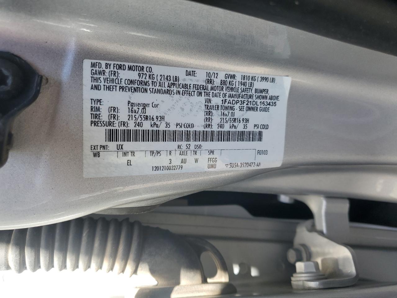 2013 Ford Focus Se VIN: 1FADP3F21DL163435 Lot: 49885795