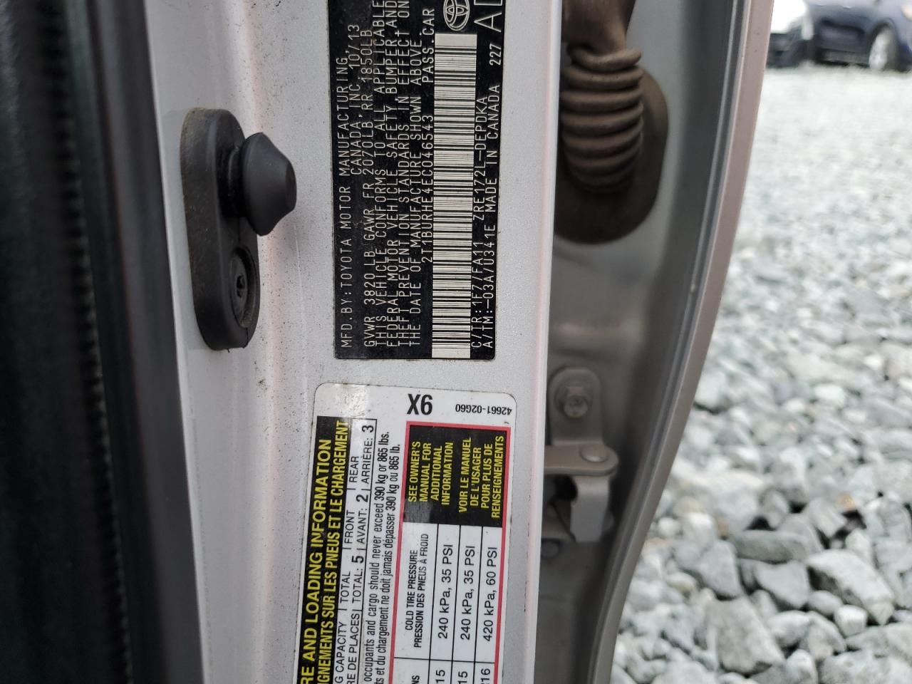 2014 Toyota Corolla L VIN: 2T1BURHE4EC046543 Lot: 50139055
