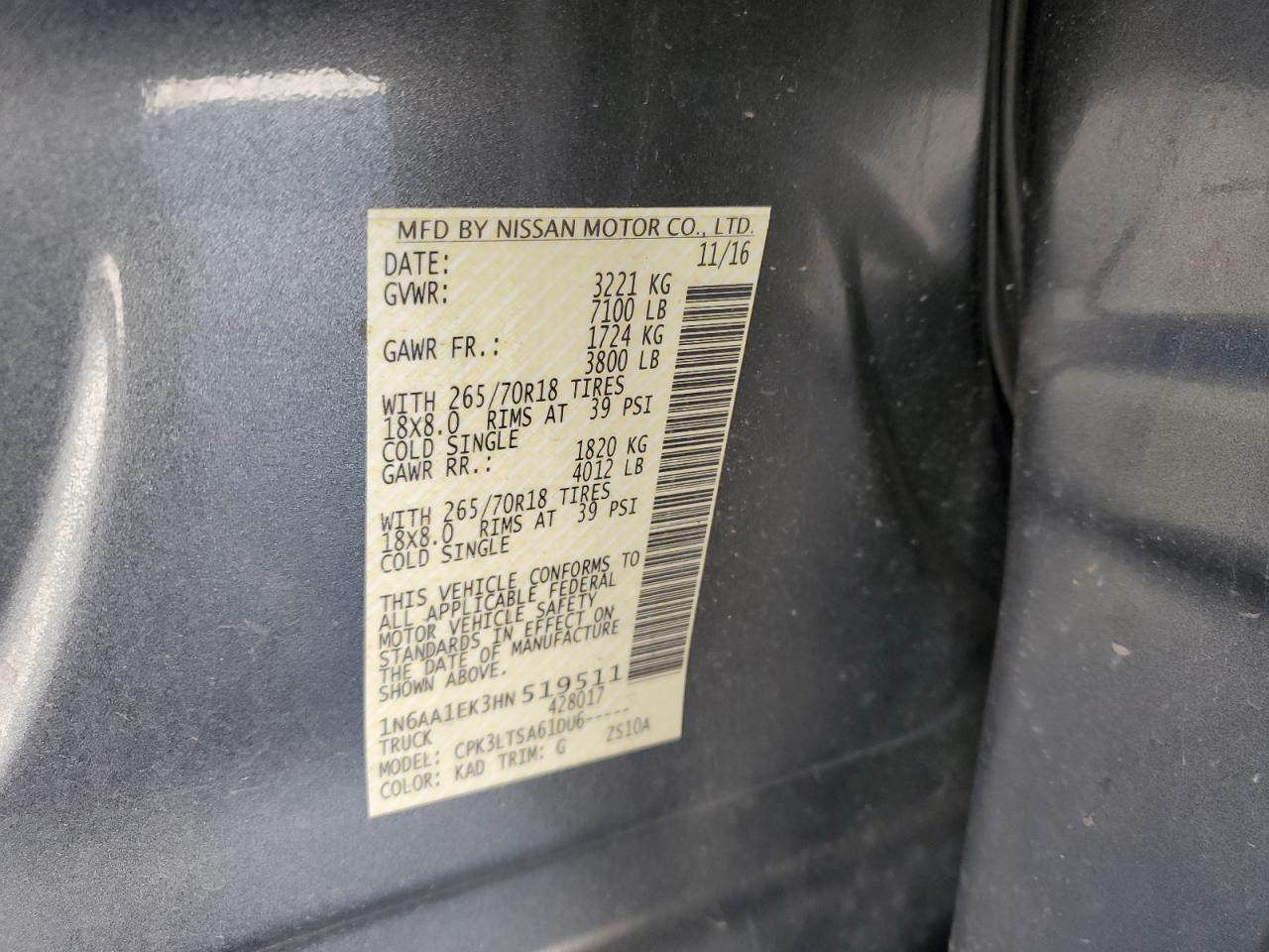 1N6AA1EK3HN519511 NISSAN TITAN 2017