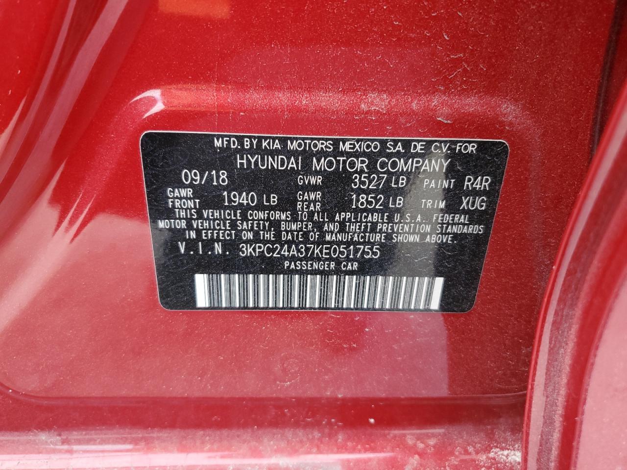 2019 Hyundai Accent Se VIN: 3KPC24A37KE051755 Lot: 49048425