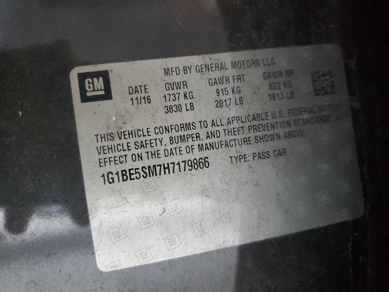 1G1BE5SM7H7179866 CHEVROLET CRUZE 2017