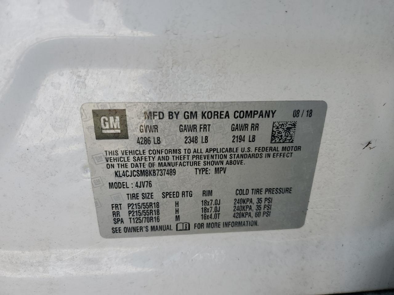2019 Buick Encore Essence VIN: KL4CJCSM8KB737489 Lot: 48201085