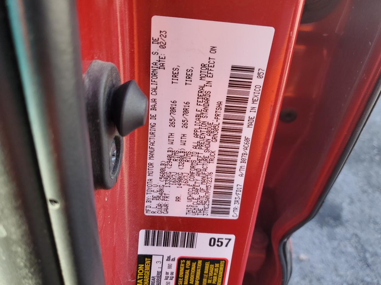 2023 Toyota Tacoma Double Cab VIN: 3TMCZ5AN7PM572376 Lot: 47646865