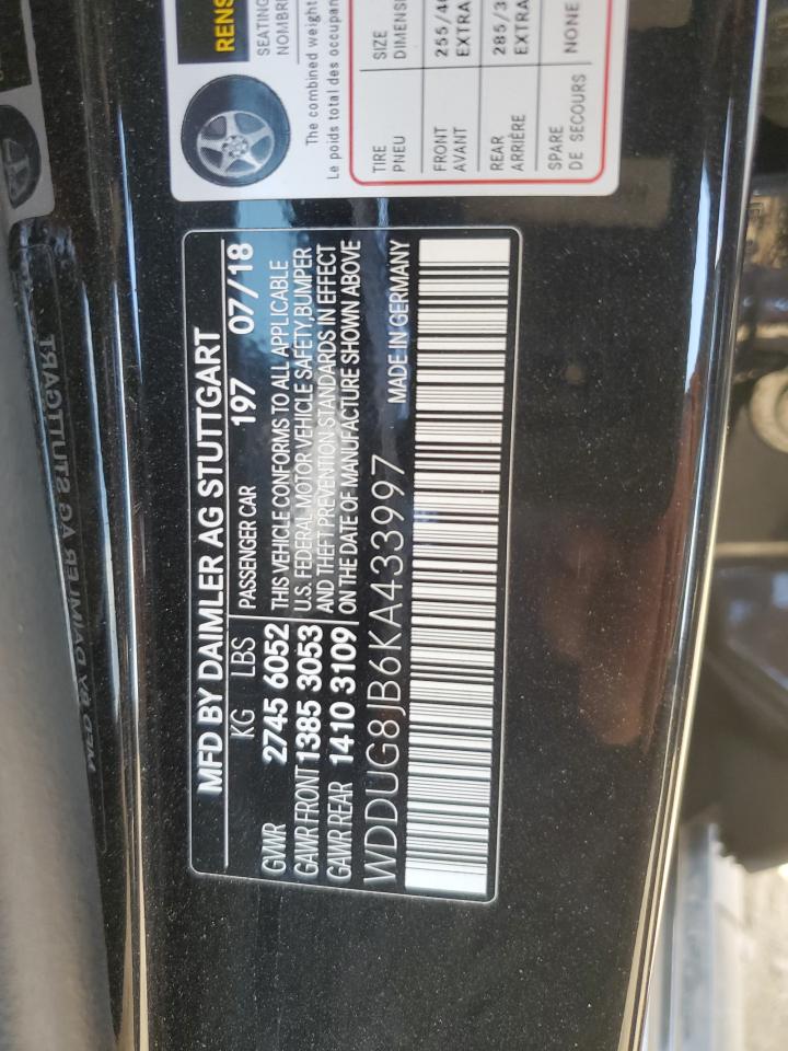 2019 Mercedes-Benz S 63 Amg 4Matic VIN: WDDUG8JB6KA433997 Lot: 50811655