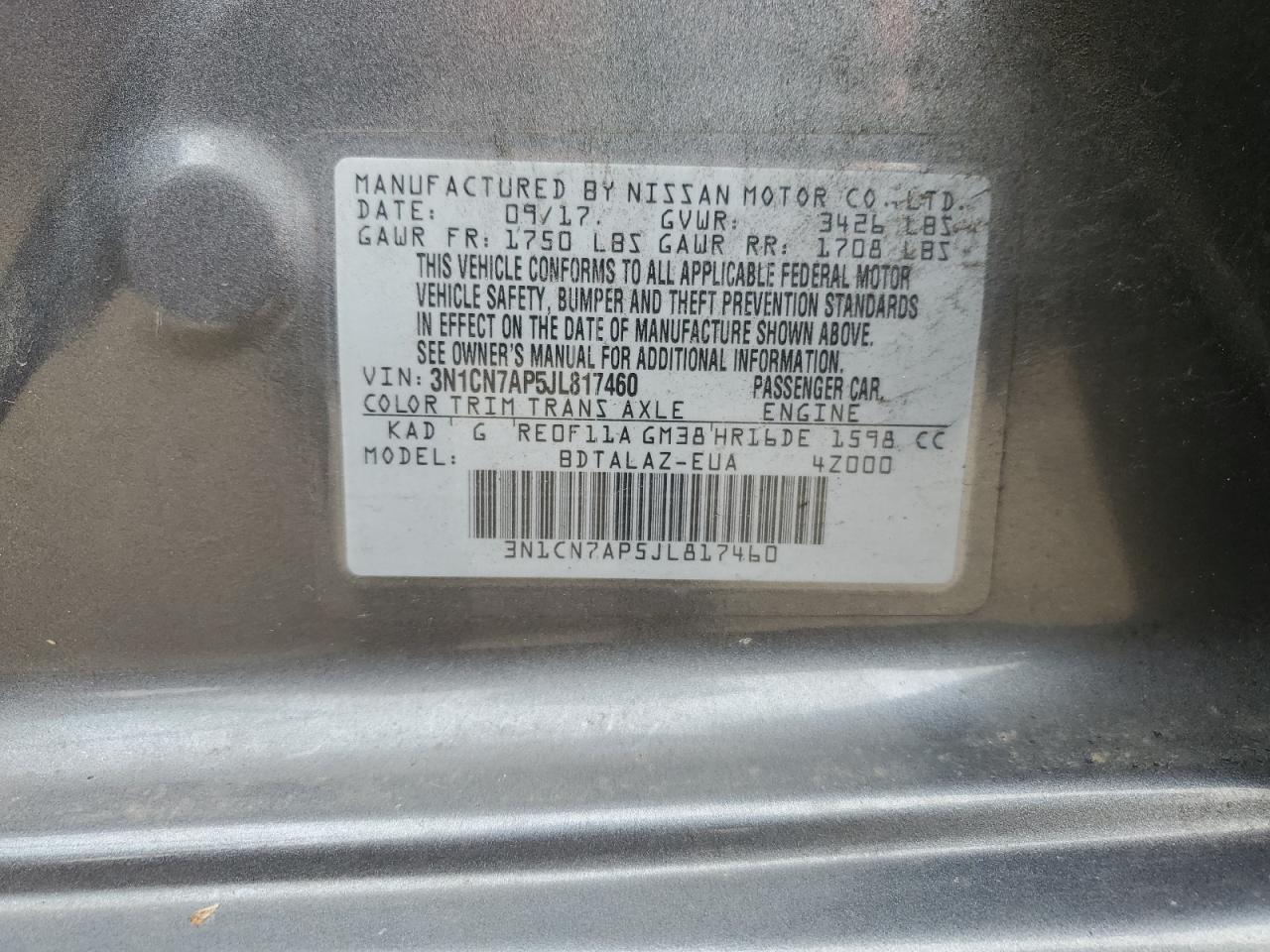 3N1CN7AP5JL817460 NISSAN VERSA 2018