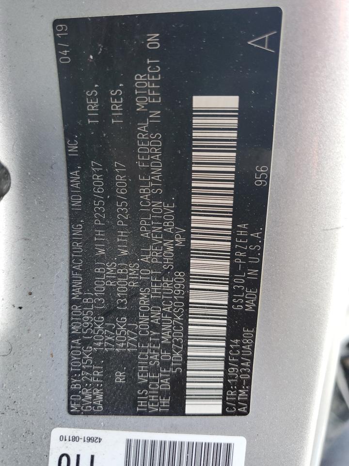 2019 Toyota Sienna Le VIN: 5TDKZ3DC7KS019908 Lot: 47618595