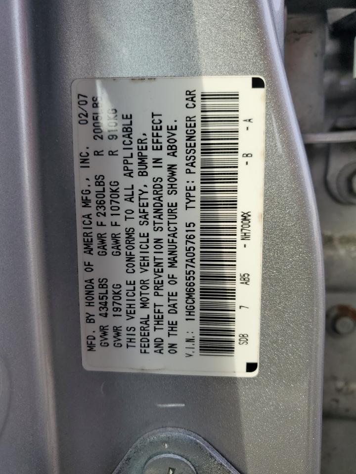 2007 Honda Accord Ex VIN: 1HGCM66557A057615 Lot: 47519995