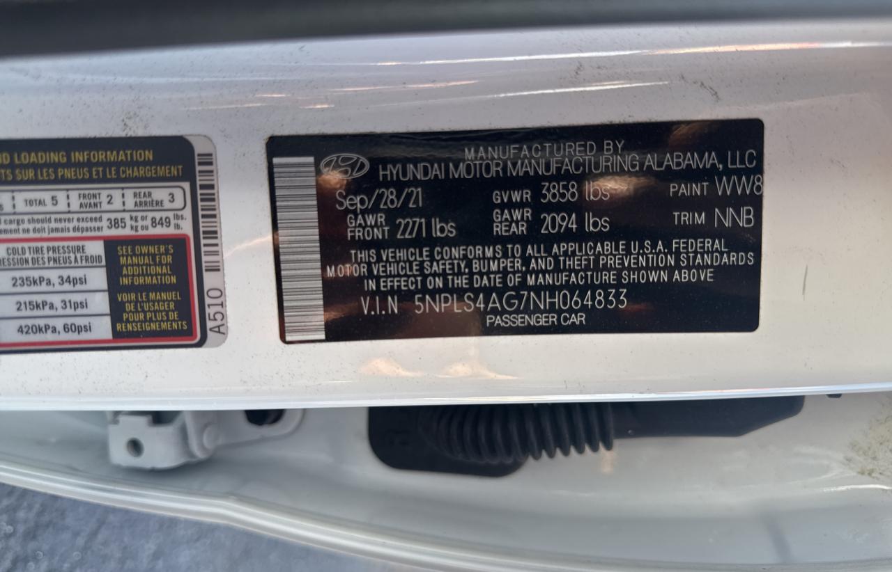 2022 Hyundai Elantra Sel VIN: 5NPLS4AG7NH064833 Lot: 48809235