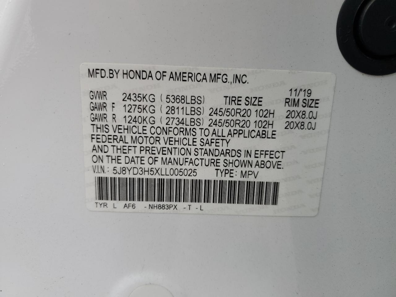 2020 Acura Mdx Technology VIN: 5J8YD3H5XLL005025 Lot: 47982295