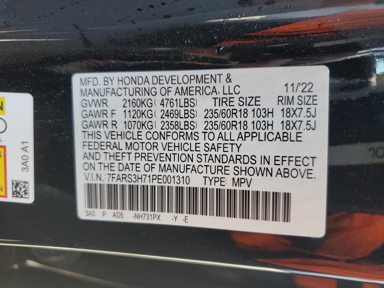 7FARS3H71PE001310 HONDA CRV 2023