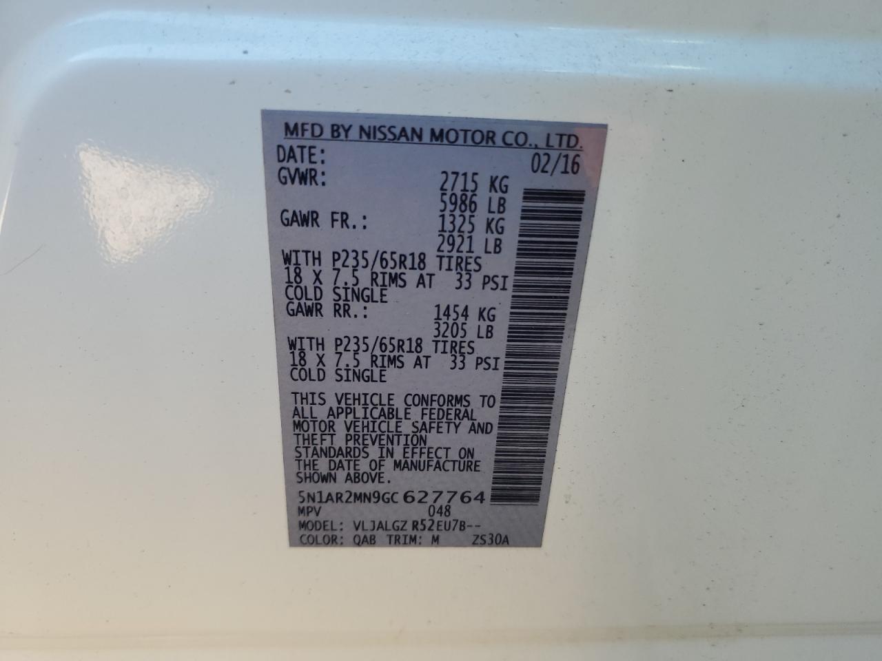 5N1AR2MN9GC627764 NISSAN PATHFINDER 2016