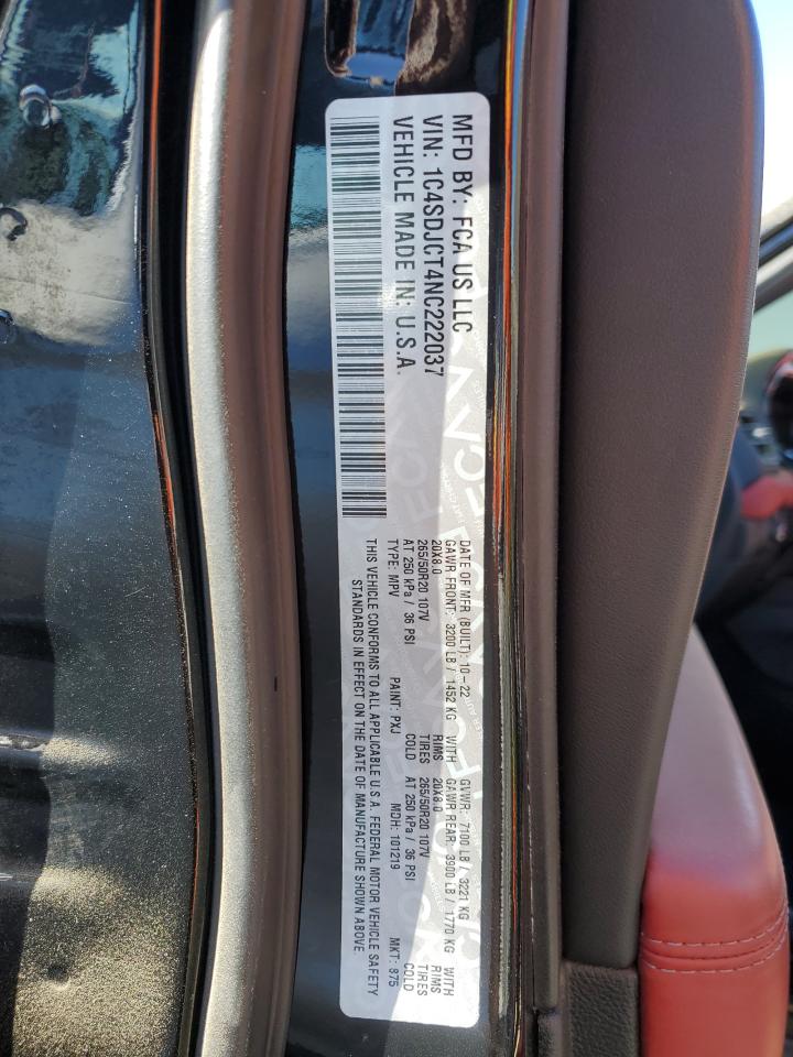 2022 Dodge Durango R/T VIN: 1C4SDJCT4NC222037 Lot: 48144735