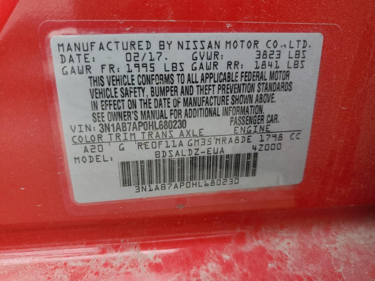 3N1AB7AP0HL680230 NISSAN SENTRA 2017