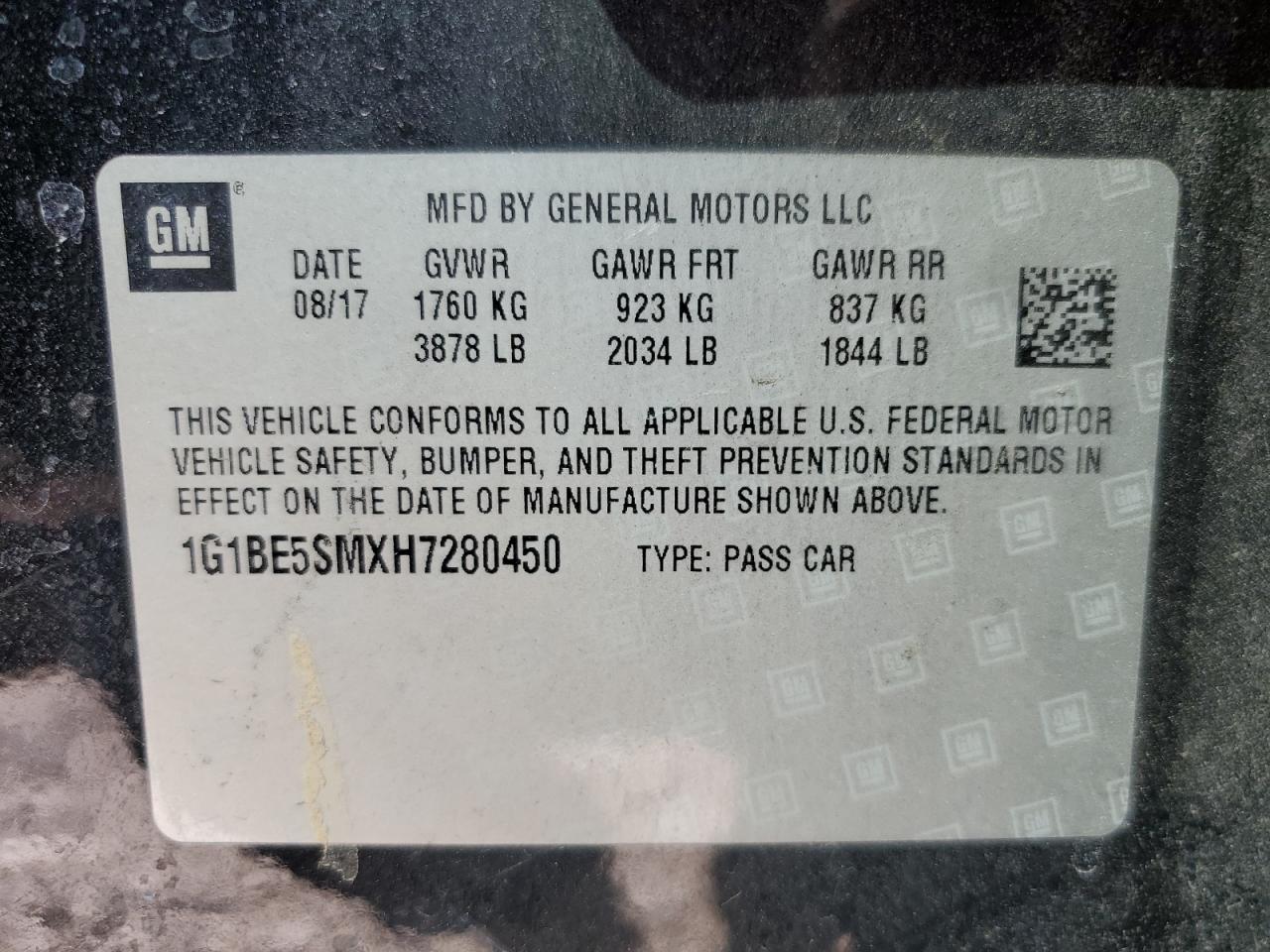 1G1BE5SMXH7280450 CHEVROLET CRUZE 2017