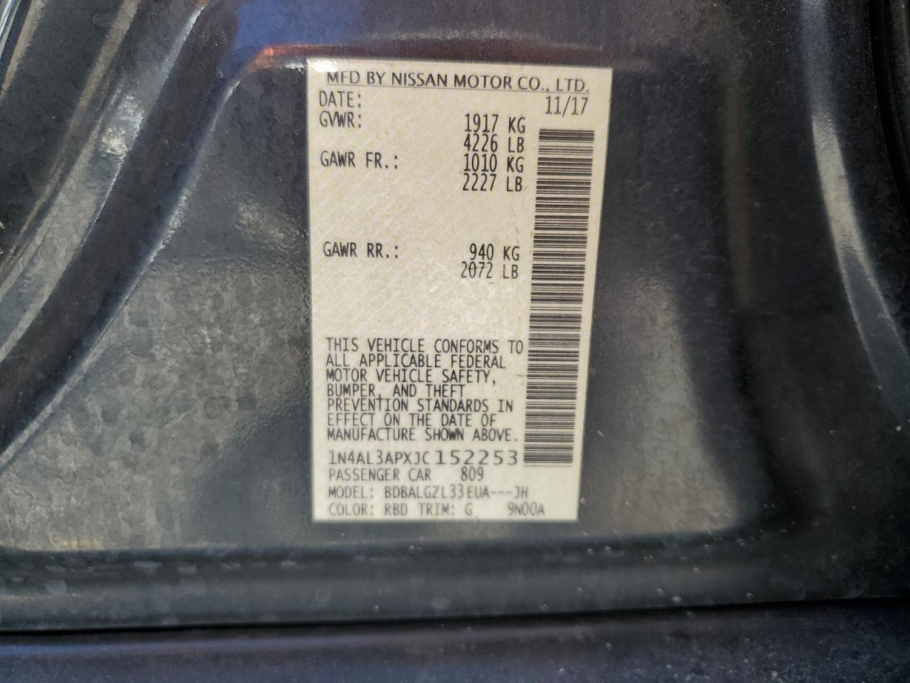 1N4AL3APXJC152253 NISSAN ALTIMA 2018