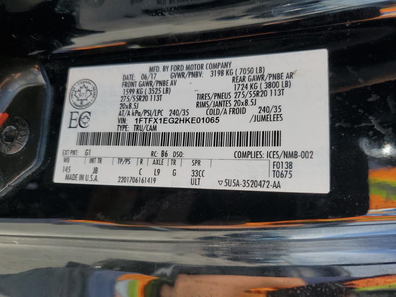 1FTFX1EG2HKE01065 FORD F-150 2017