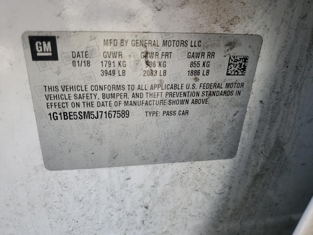 1G1BE5SM5J7167589 CHEVROLET CRUZE 2018