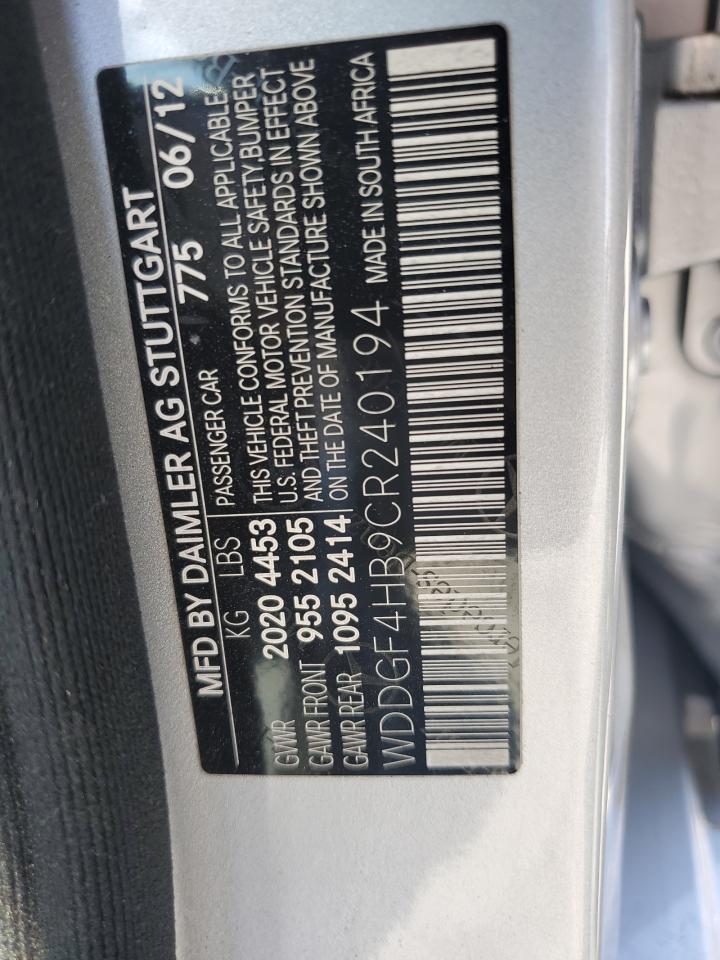 2012 Mercedes-Benz C 250 VIN: WDDGF4HB9CR240194 Lot: 51060335