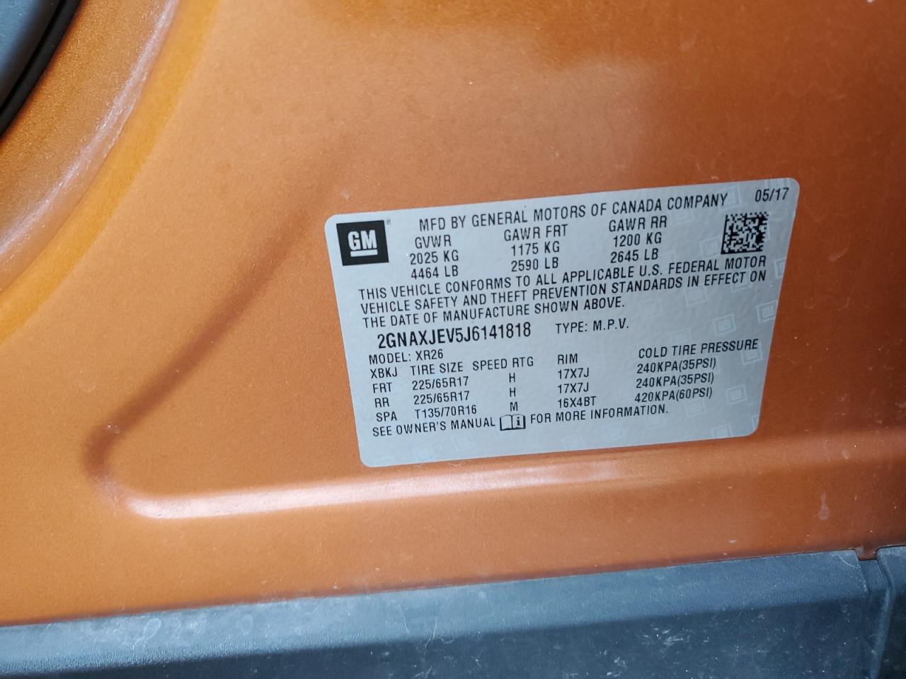 2GNAXJEV5J6141818 CHEVROLET EQUINOX 2018