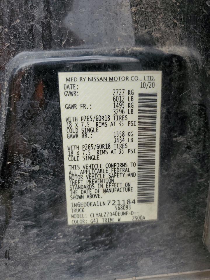 1N6ED0EA1LN721184 NISSAN FRONTIER 2020