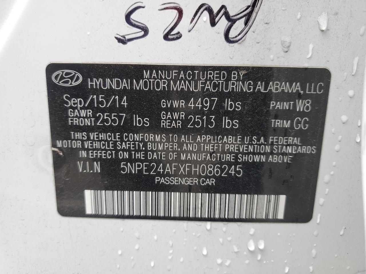 2015 Hyundai Sonata Se VIN: 5NPE24AFXFH086245 Lot: 49721945