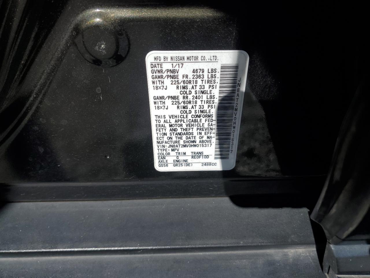 JN8AT2MV0HW015317 NISSAN ROGUE 2017