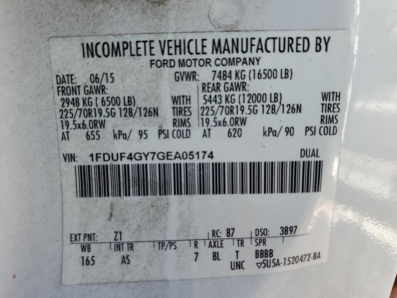 2016 Ford F450 Super Duty VIN: 1FDUF4GY7GEA05174 Lot: 49861605