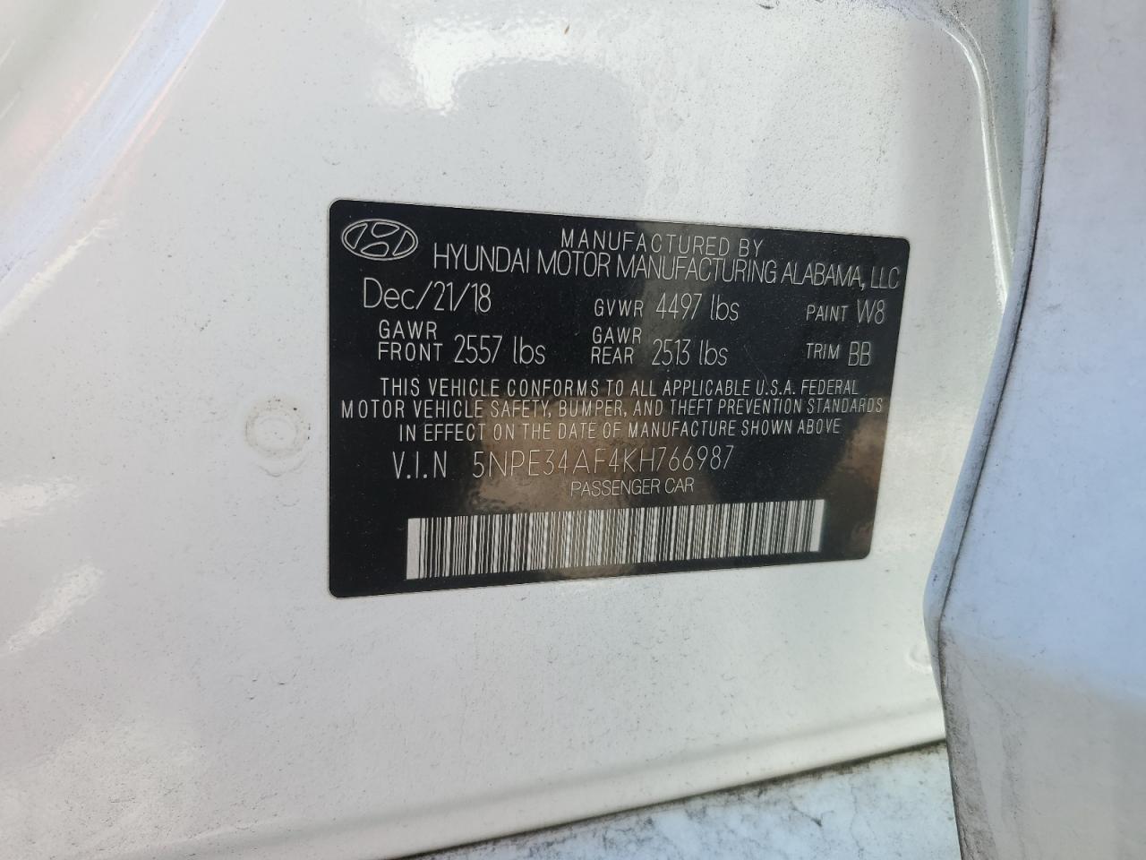 2019 Hyundai Sonata Limited VIN: 5NPE34AF4KH766987 Lot: 48492605