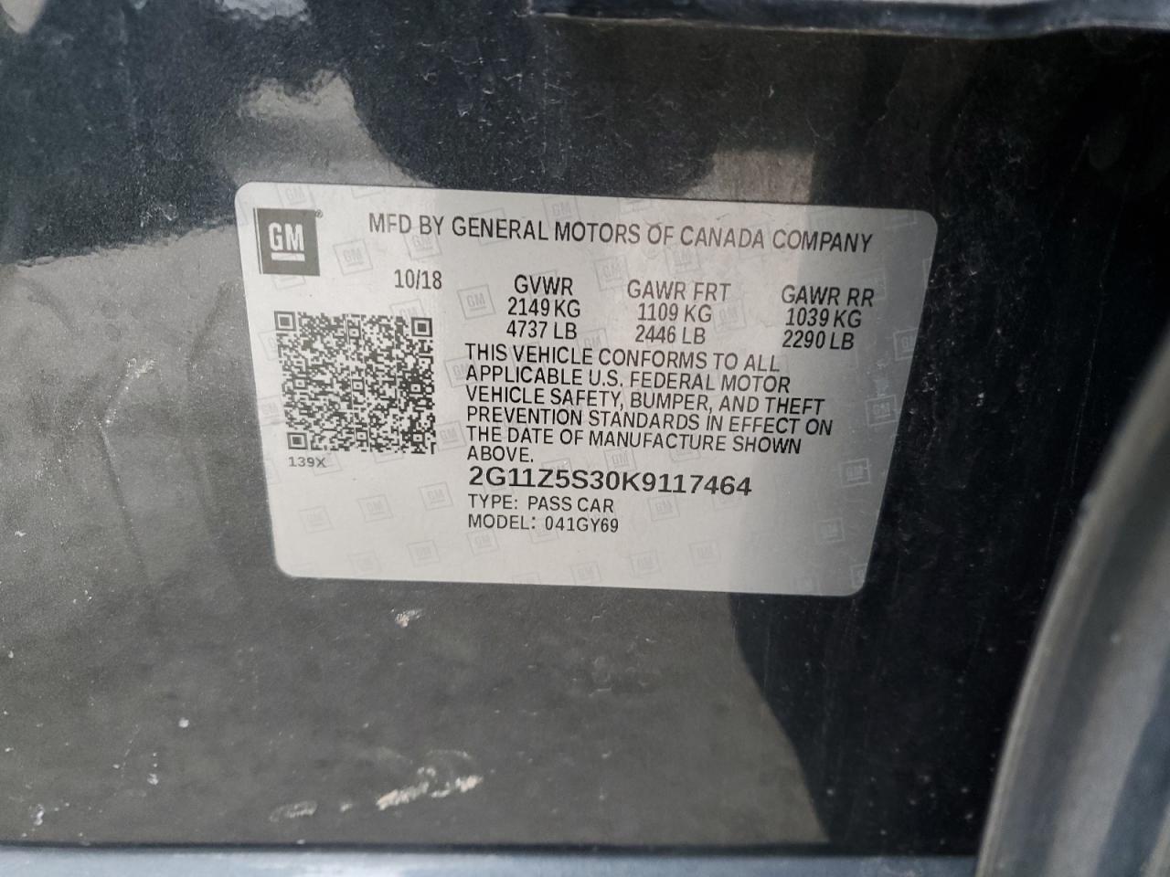 2019 Chevrolet Impala Lt VIN: 2G11Z5S30K9117464 Lot: 48205795