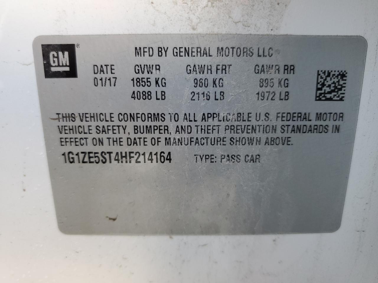 1G1ZE5ST4HF214164 CHEVROLET MALIBU 2017